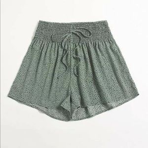 Dalmatian print shirred waist tie front shorts